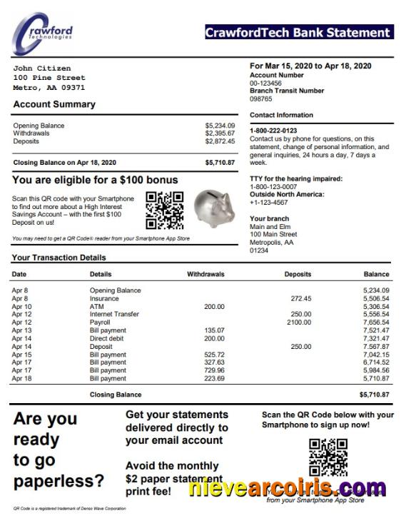 Canada CrawfordTech bank statement